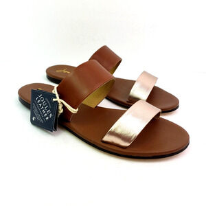 Joules Y Fenthorpe Womens Size 7 Rosegold Brown Leather Slip On Slide Sandals